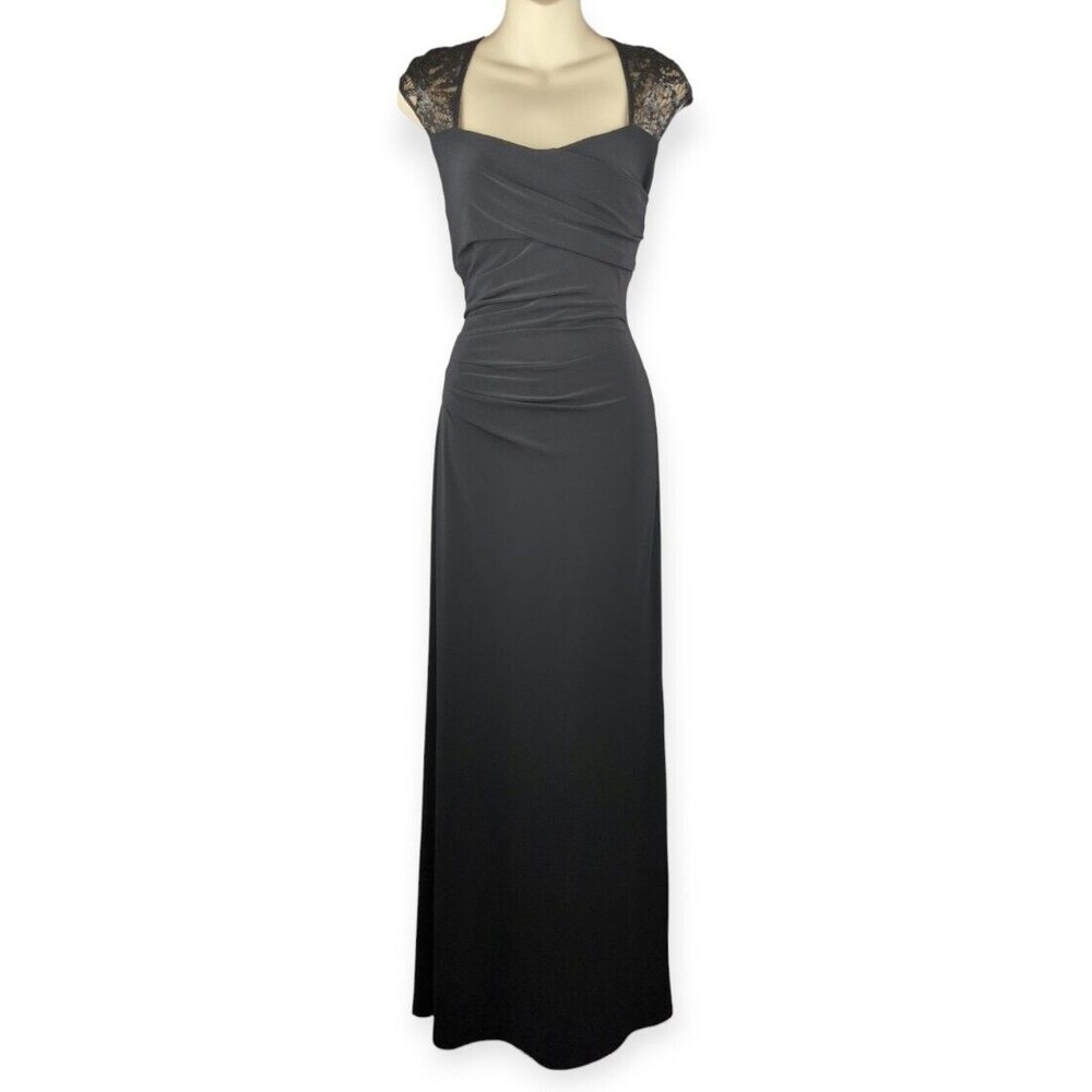 LAUREN Ralph Lauren Evening Dress Black Maxi Emelia Gown Ruched Sequins Sexy 10 - Picture 4 of 10